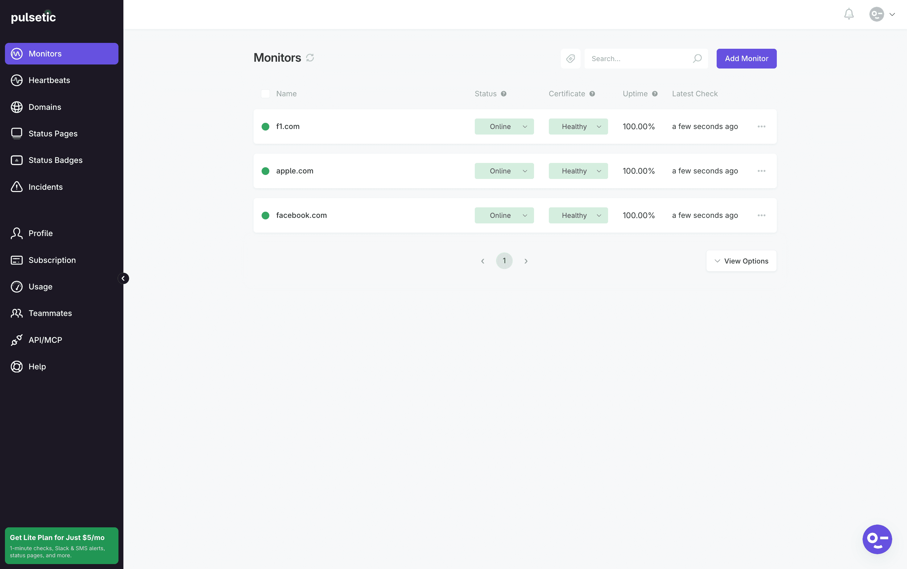 Website Monitoring Dashboard